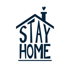Stay home logo. Lettering into the house. Slogan under the roof. Symbol vector illustration on isolated background © Iryna