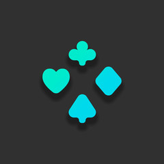 Playing card suits, poker club. Colorful logo concept with soft shadow on dark background. Icon color of azure ocean