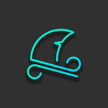 Shark fin with wave, outline logo. Colorful logo concept with soft shadow on dark background. Icon color of azure ocean