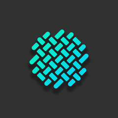 Fabric textile, weaved texture. Colorful logo concept with soft shadow on dark background. Icon color of azure ocean