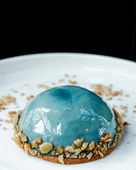 Earl Grey Mousse Cake in white plate.