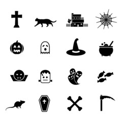 Illustration vector icon set Halloween, black Halloween icons isolated on white background