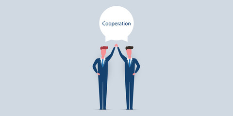 Cooperation, Teamwork, Help, Work Together Concept - Design with a Standing Business Men, Hand in Hand