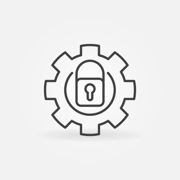 Gear With Padlock Vector Concept Icon Or Sign In Outline Style