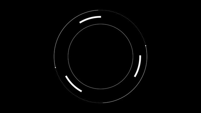 PNG Alpha.Looping 10 sec HUD circle animation. Technological futuristic seamless abstract rotation.High resolution for 3D animated texture.HUD template with transparent alpha channel background.Type 2