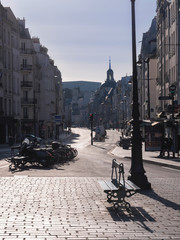 morning view of an empty old street in the famous area of Marais, Paris, France