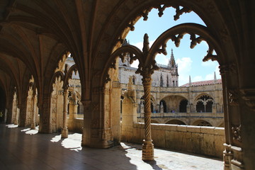 Obraz premium The Jeronimos Monastery, famous Lisbon landmark in Belem in Manuelino style