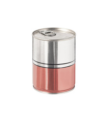 Aluminum tin can with pull ring isolated on white background