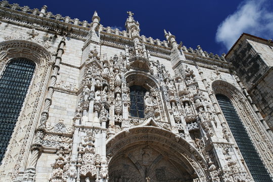 The Jeronimos Monastery, famous Lisbon landmark in Belem in Manuelino, Portugal