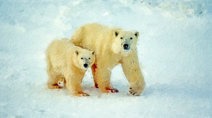 Obraz na płótnie Canvas Polar bear and cub,photo art