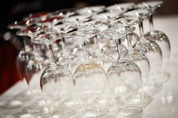 empty wine glasses close up view