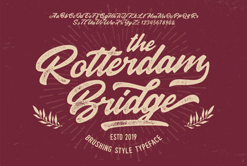 "The Rotterdam Bridge".  Original Brush Script Font. Retro Typeface. Vector Illustration.