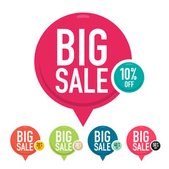 Big Sale 10, 20, 30, 40, 50 % off Labels Set. Vector Discount Banners Isolated.
