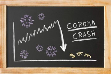 Blackboard with Corona Crash Illustration about Economy Suffering from Coronavirus Pandemic