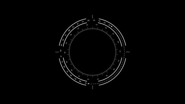 PNG Alpha.Looping 10 sec HUD circle animation. Technological futuristic seamless abstract rotation.High resolution for 3D animated texture.HUD template with transparent alpha channel background.Type 6