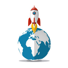 Rocket Launch with Globe - Earth Vector Illustration Isolated on White Background