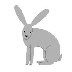 Cute adorable grey hare isolated on white background. Funny bunny drawn by hand. Flat style sitting rabbit. Simple design. Stock vector illustration.