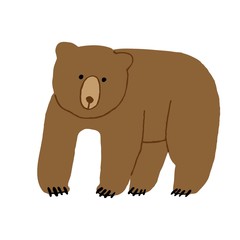 Cute flat style brown bear isolated on white background. Hand drawn wild animal. Simple cute design for print. Stock vector illustration.