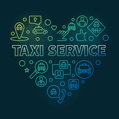 Taxi Service Heart vector concept linear colored illustration on dark background