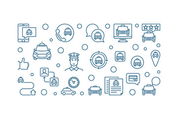 Taxi vector concept linear horizontal banner or illustration