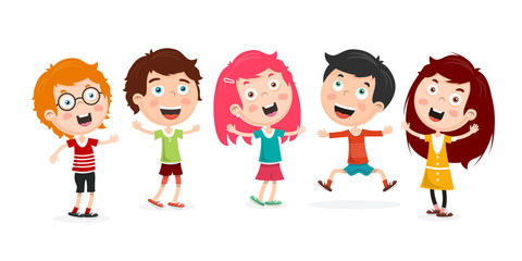 Happy Kids Vector Cartoon Isolated on White Background. Smiling School Boys and Girls Illustration.