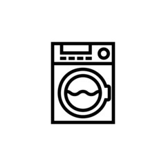 Washing machine vector icon in outline, linear style isolated on white background