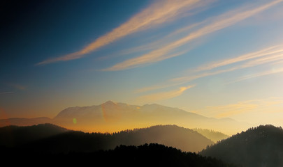 A very beautiful landscape with mountain tops.