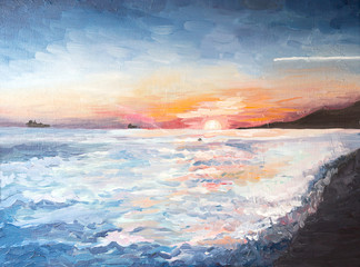 sunset on the sea oil paint. Paint on the canvas.