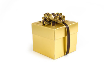 Gold gift box isolated