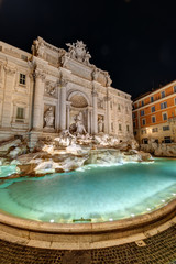 Fototapeta na wymiar The famous Fontana di Trevi in Rome at night with no people
