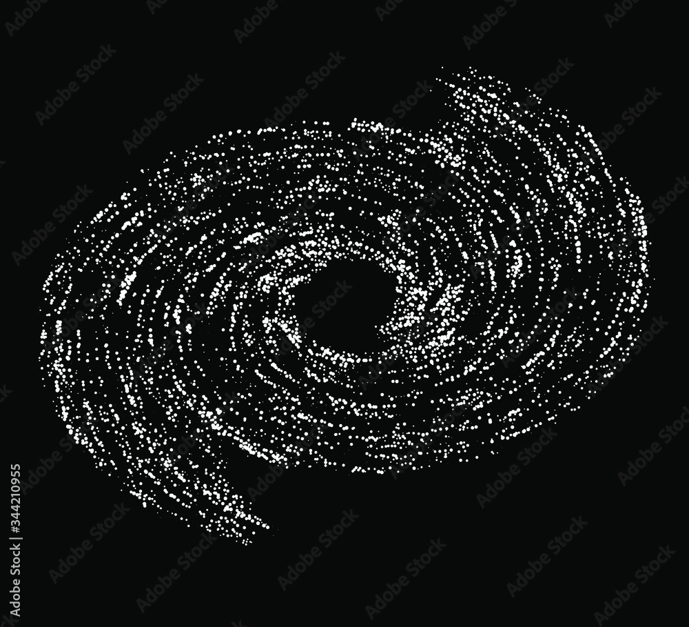 Poster cosmic nebula, swirl and spiral made of dots and particles.