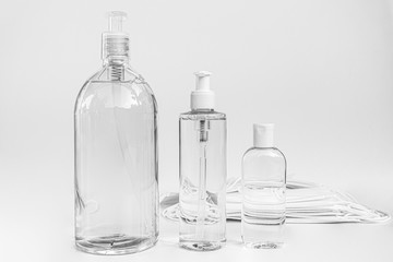 Equipment for coronavirus protection. This is a set that is a mask and hand sanitizer for personal protectio from COVID-19.