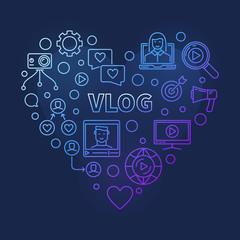Vlog vector concept modern colored linear heart illustration on dark background