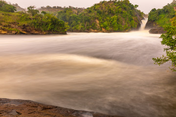Long exposure of the Murchison waterfall on the Victoria Nile at sunset, Uganda.