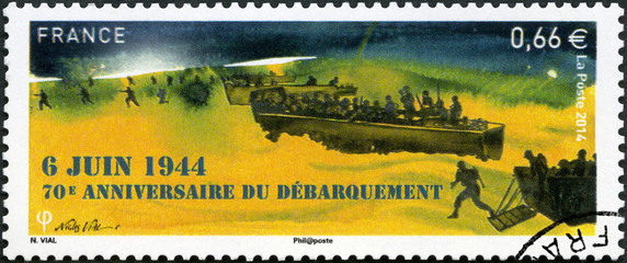 FRANCE - 2014: shows Americans Landing in Normandy, D-Day, 6 June 1944, 70th anniversary of the...