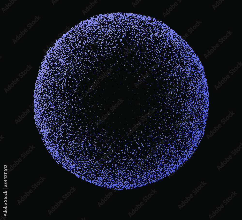Poster Dotted sphere made of particles. Cover or poster for high tech systems: Artificial Intelligence, Deep Learning, Neural networks.