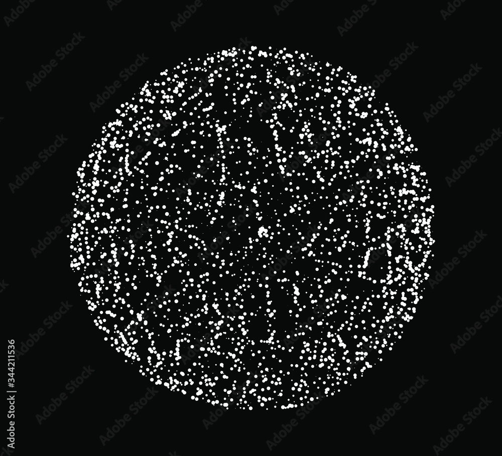 Poster dotted sphere, globe made of particles on dark background. conceptual abstract image of high tech sy