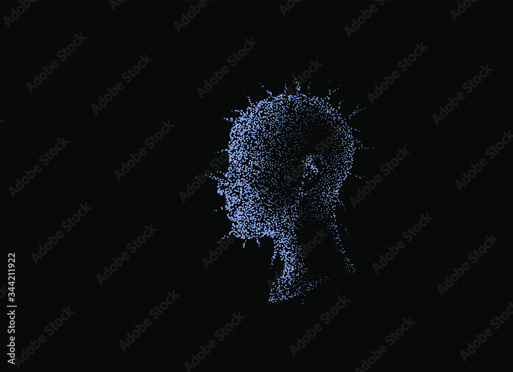 Poster silhouette of a human profile with wires going outside the head like the neural networks, axons and 