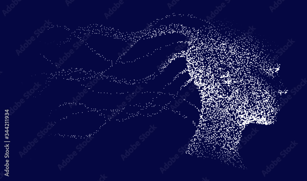 Poster Silhouette of a human profile with wires going outside the head like the neural networks, axons and dendrites. The subject of mind, mental powers and Artificial intelligence.
