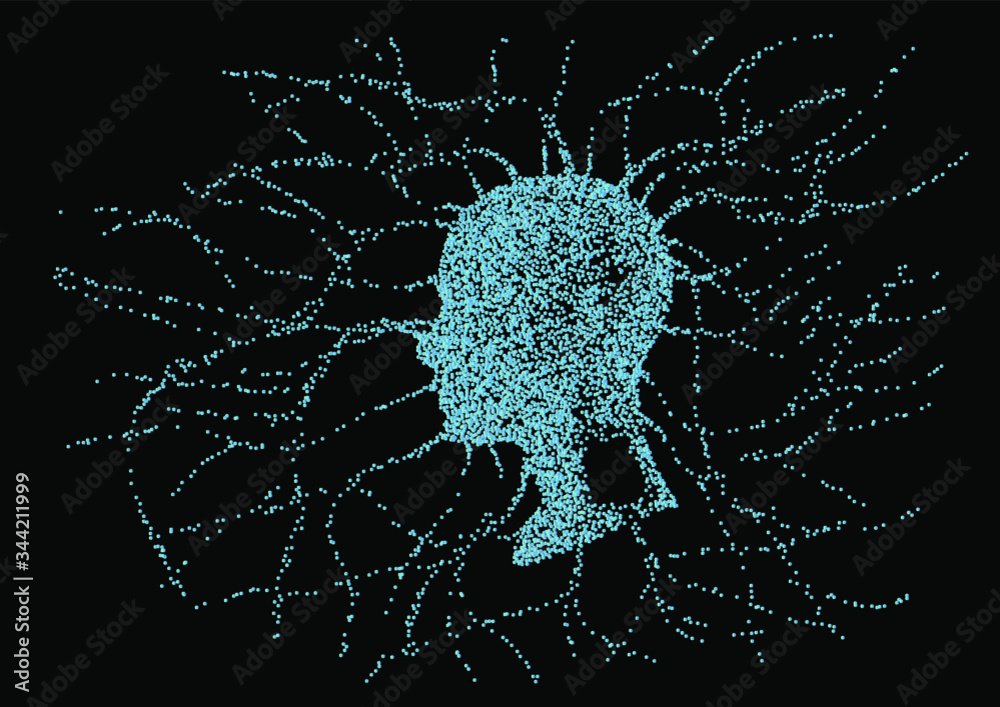 Poster Silhouette of a human profile with wires going outside the head like the neural networks, axons and dendrites. The subject of mind, mental powers and Artificial intelligence.