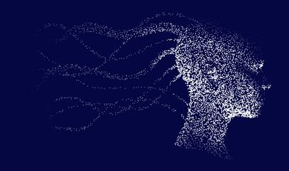 Silhouette of a human profile with wires going outside the head like the neural networks, axons and dendrites. The subject of mind, mental powers and Artificial intelligence.