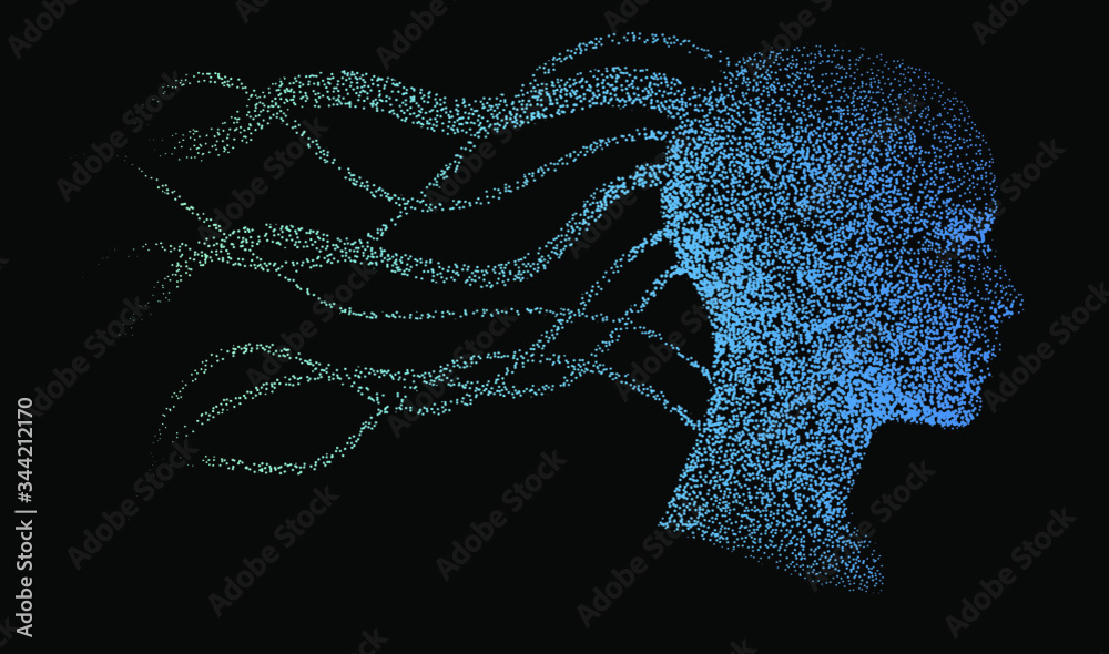 Aufkleber silhouette of a human profile with wires going outside the head like the neural networks, axons and 