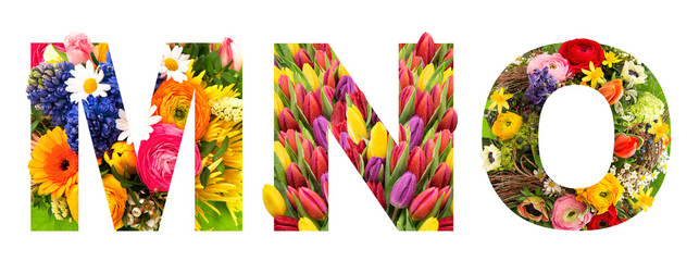 Letter M N O Floral lettering Alphabet ABC flower heads