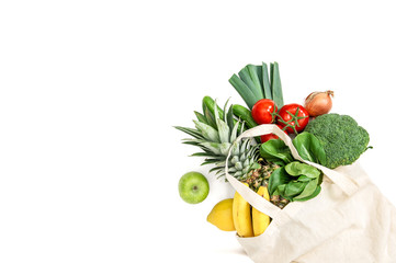 Fototapeta na wymiar Healthy food Fresh fruits vegetables cotton bag