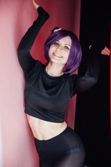 Beautiful woman anime cosplayer with purple hair Japan