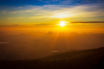 Beautiful sunrise over the mountains image for background, wallpaper, interior.,Mountain landscape,Sunrise over mountain