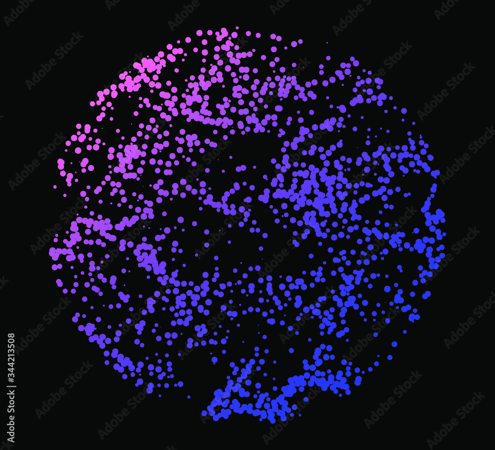 Aufkleber dotted sphere, globe made of particles on dark background. conceptual abstract image of high tech sy