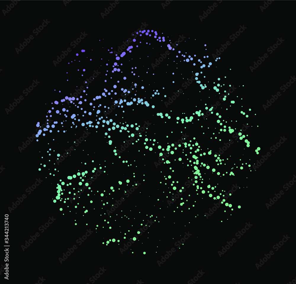 Poster Dotted sphere made with Generative art algorithm - Perlin gradient simplex noise for texture synthesis. Conceptual image of high tech systems: Artificial Intelligence, Deep Learning, Neural networks.