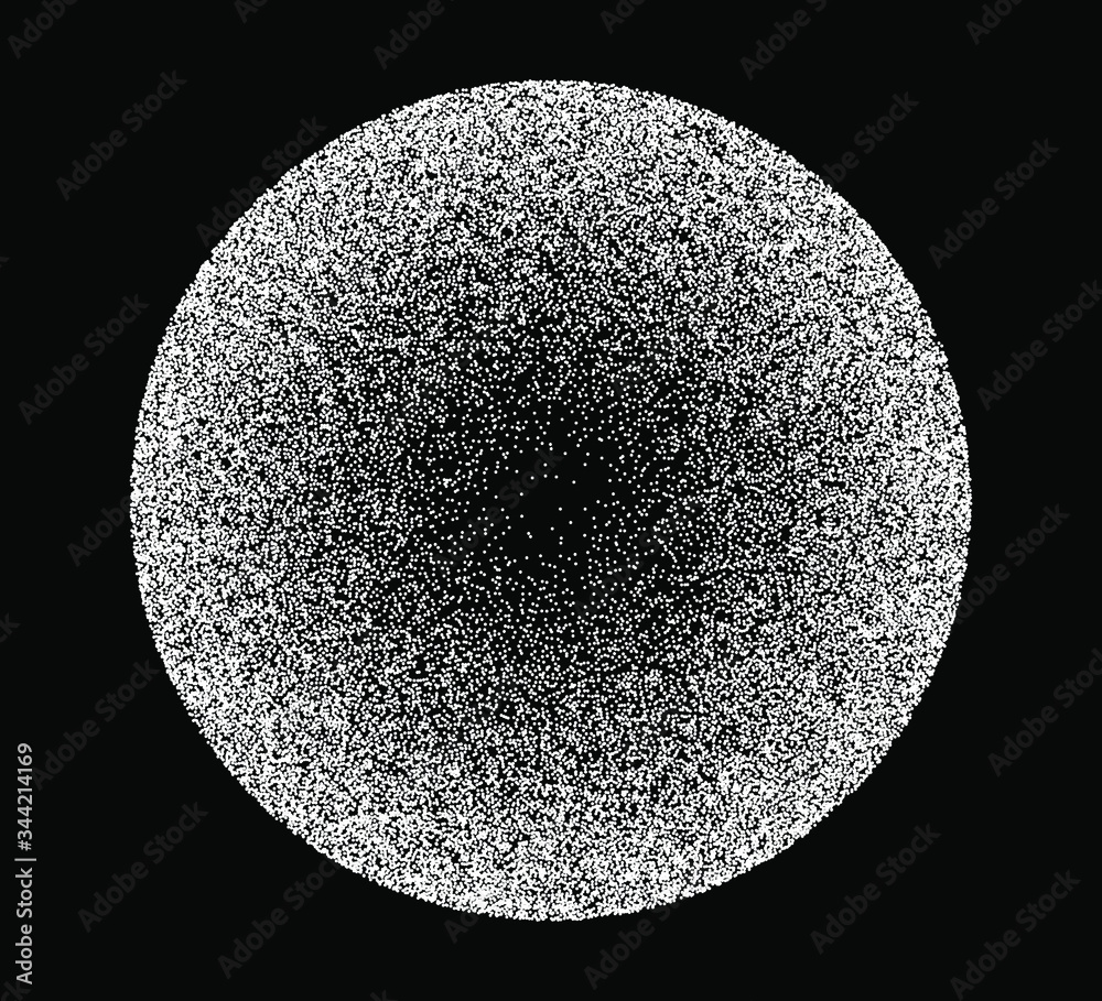 Aufkleber Distorted and glitched sphere made of particles. Generative computer art and parametric design.