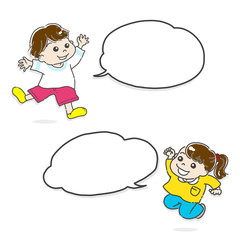 jumping kids bubble speech boy girl